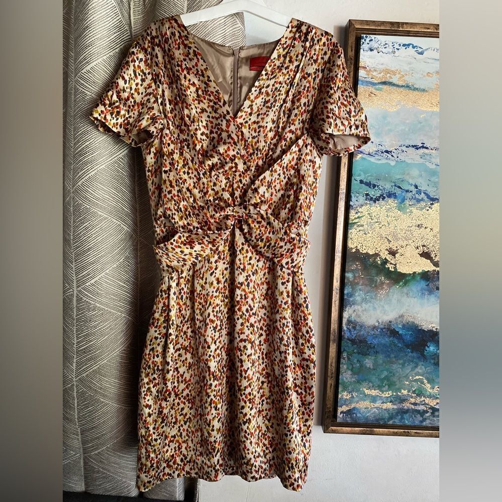 Carolina Herrera Silk Printed Dress Size Multicolor Ribbon Size 10